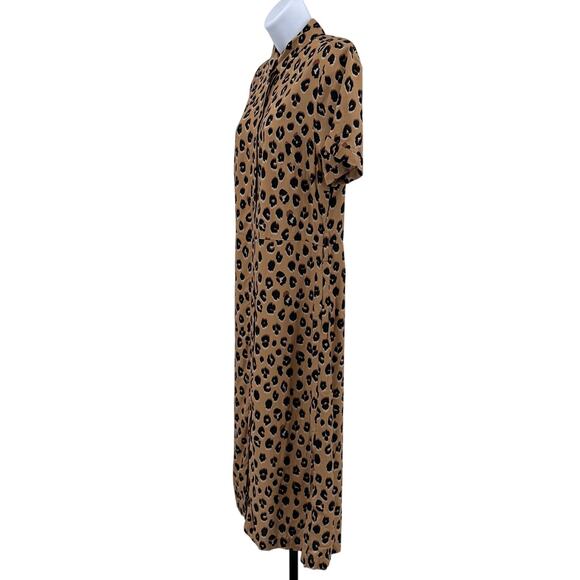 A New Day Shirtdress Brown Women S Leopard Print Short Sleeve Collared Button Up - Picture 5 of 9